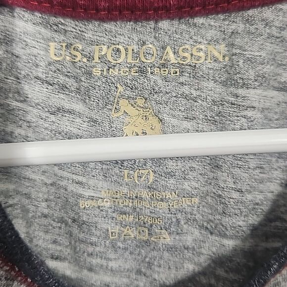 U.S. Polo Assn. Size 7 Grey & Burgandy Long Sleeve Tee Shirt T-Shirt - Picture 4 of 9